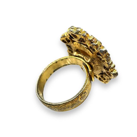 Vintage Floral gold-tone cameo Flower Rose Romantic Coquette Aesthetic Ring 7 - Picture 5 of 6